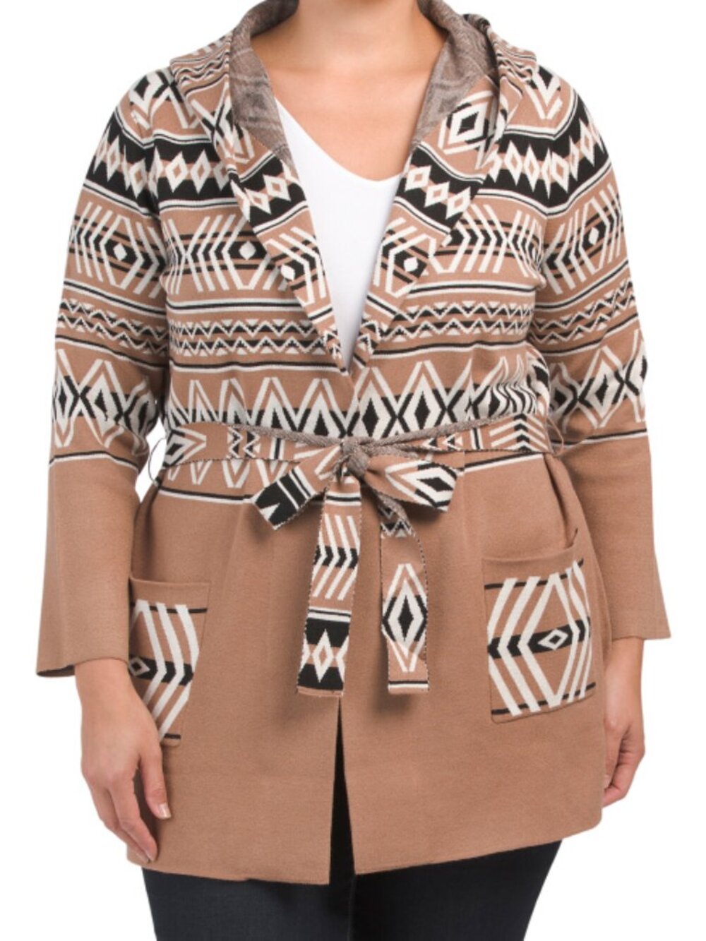 RACHEL ZOE HOODED CARDIGAN SWEATER WITH BELT SZ 1X